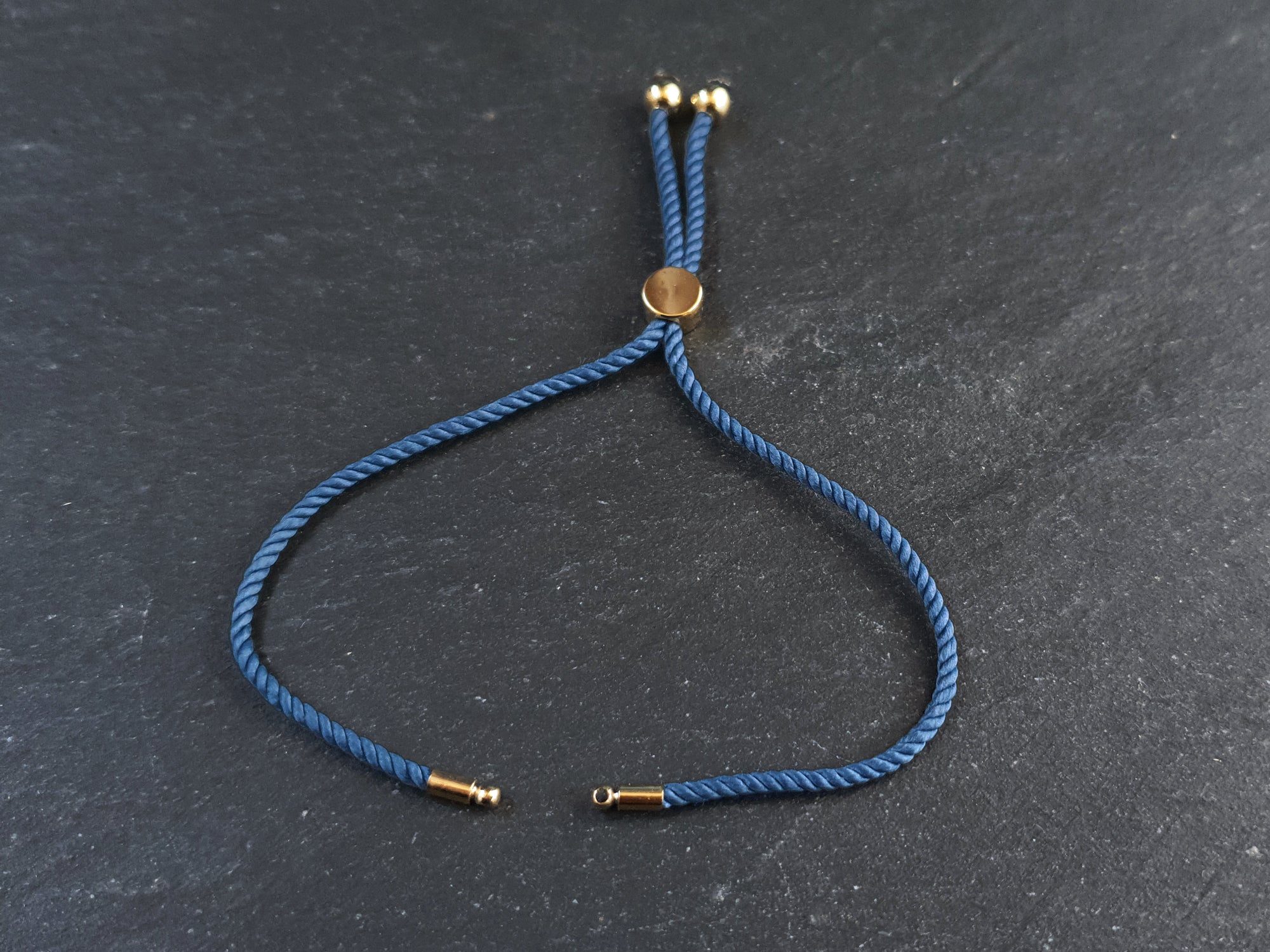 Steel Blue Adjustable Rope Slider Bolo Cord Bracelet Blank, 2mm, Gold Sliding Bead 1pc Steel Blue Adjustable Rope Slider Bolo Cord Bracelet Blank, 2mm, Gold Sliding Bead 1pc