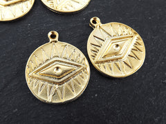 All Seeing Eye Pendant, All Seeing Eye Charm, Evil Eye, 22k Matte Gold, 2pc