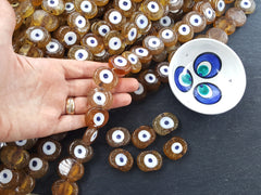 6 Caramel Honey Yellow Evil Eye Nazar Glass Bead Traditional Turkish Handmade Protective Lucky Amulet 26 mm VALUE PACK Turkish Glass Beads
