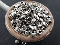 Small Square Nugget Silver Bead Spacers, Organic Square Beads, Greek Mykonos Silver Bead, Tarnish Resistant Beads, Matte Silver Plated, 12pc
