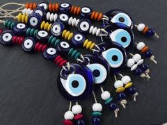 Evil Eye Wall Hanging, Orange, Navy Blue, Turkish Evil Eye, Lucky, Protective, Wall Hanging, Home Decor, Garden Decoration, Artisan