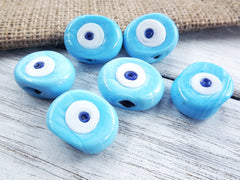 6 Sky Blue Evil Eye Nazar Glass Bead - Traditional Turkish Handmade Protective Lucky Amulet 26 mm - VALUE PACK - Turkish Glass Beads