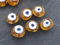 6 Caramel Honey Yellow Evil Eye Nazar Glass Bead Traditional Turkish Handmade Protective Lucky Amulet 16 mm - VALUE PACK Turkish Glass Beads