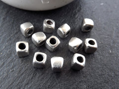 Small Square Nugget Silver Bead Spacers, Organic Square Beads, Greek Mykonos Silver Bead, Tarnish Resistant Beads, Matte Silver Plated, 12pc