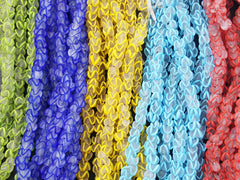 Royal Blue Zig Zag Line Frosty Translucent Pinched Wave Artisan Handmade Glass Bead - 15 x 12mm - 10pcs