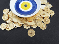 All Seeing Eye Pendant, All Seeing Eye Charm, Evil Eye, 22k Matte Gold, 2pc