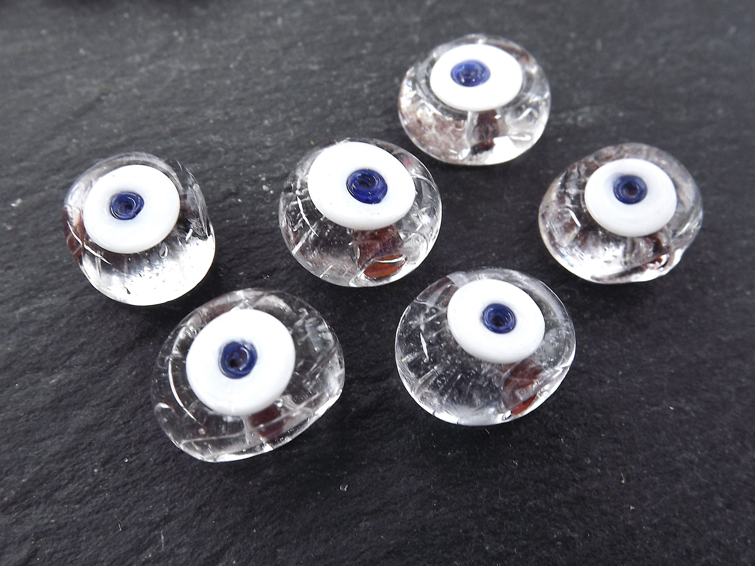 6 Clear Evil Eye Nazar Glass Bead Traditional Turkish Handmade Protective Lucky Amulet 16 mm - VALUE PACK - Turkish Glass Beads 6 Clear Evil Eye Nazar Glass Bead Traditional Turkish Handmade Protective Lucky Amulet 16 mm - VALUE PACK - Turkish Glass Beads
