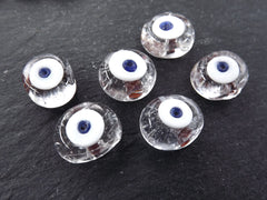 6 Clear Evil Eye Nazar Glass Bead Traditional Turkish Handmade Protective Lucky Amulet 16 mm - VALUE PACK - Turkish Glass Beads