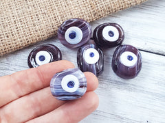 6 Mauve Purple Marble Evil Eye Nazar Glass Bead Traditional Turkish Handmade Protective Lucky Amulet 26 mm VALUE PACK - Turkish Glass Beads