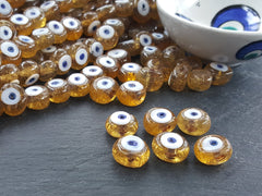 6 Caramel Honey Yellow Evil Eye Nazar Glass Bead Traditional Turkish Handmade Protective Lucky Amulet 16 mm - VALUE PACK Turkish Glass Beads