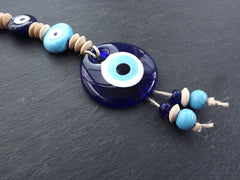 Sky Blue Navy Turkish Evil Eye Wall Hanging Home Garden Decoration with Evileye Traditional Artisan Beads - No:51