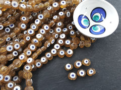 6 Caramel Honey Yellow Evil Eye Nazar Glass Bead Traditional Turkish Handmade Protective Lucky Amulet 16 mm - VALUE PACK Turkish Glass Beads