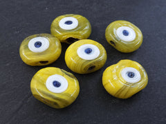 6 Marble Lemon Yellow Evil Eye Nazar Glass Bead - Traditional Turkish Handmade Protective Lucky Amulet 26 mm - VALUE PACK