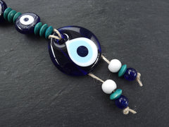 Evil Eye Wall Hanging, Teal, Navy Blue, Turkish Evil Eye, Lucky, Protective, Wall Hanging, Home Decor, Garden Decoration, Artisan