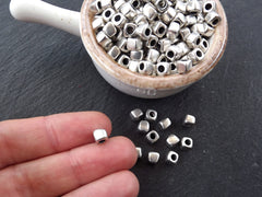 Small Square Nugget Silver Bead Spacers, Organic Square Beads, Greek Mykonos Silver Bead, Tarnish Resistant Beads, Matte Silver Plated, 12pc
