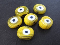 6 Marble Lemon Yellow Evil Eye Nazar Glass Bead - Traditional Turkish Handmade Protective Lucky Amulet 26 mm - VALUE PACK