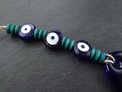 Evil Eye Wall Hanging, Teal, Navy Blue, Turkish Evil Eye, Lucky, Protective, Wall Hanging, Home Decor, Garden Decoration, Artisan