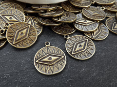 All Seeing Eye Pendant, All Seeing Eye Charm, Talisman, Evil Eye Amulet, Antique Bronze, 2pc