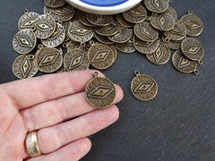 All Seeing Eye Pendant, All Seeing Eye Charm, Talisman, Evil Eye Amulet, Antique Bronze, 2pc