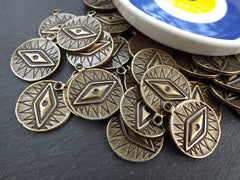 All Seeing Eye Pendant, All Seeing Eye Charm, Talisman, Evil Eye Amulet, Antique Bronze, 2pc