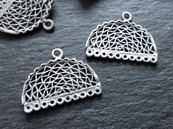 Semicircle Chandelier Pendant, Earring Connectors, Half Round Filigree Pendant, Earring Links, Multi Loop, Antique Silver plated brass, 2pc
