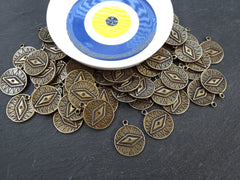 All Seeing Eye Pendant, All Seeing Eye Charm, Talisman, Evil Eye Amulet, Antique Bronze, 2pc