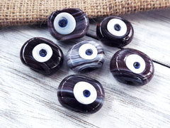 6 Mauve Purple Marble Evil Eye Nazar Glass Bead Traditional Turkish Handmade Protective Lucky Amulet 26 mm VALUE PACK - Turkish Glass Beads