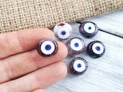 6 Mauve Purple Marble Evil Eye Nazar Glass Bead - Traditional Turkish Handmade Protective Lucky Amulet 16 mm VALUE PACK Turkish Glass Beads