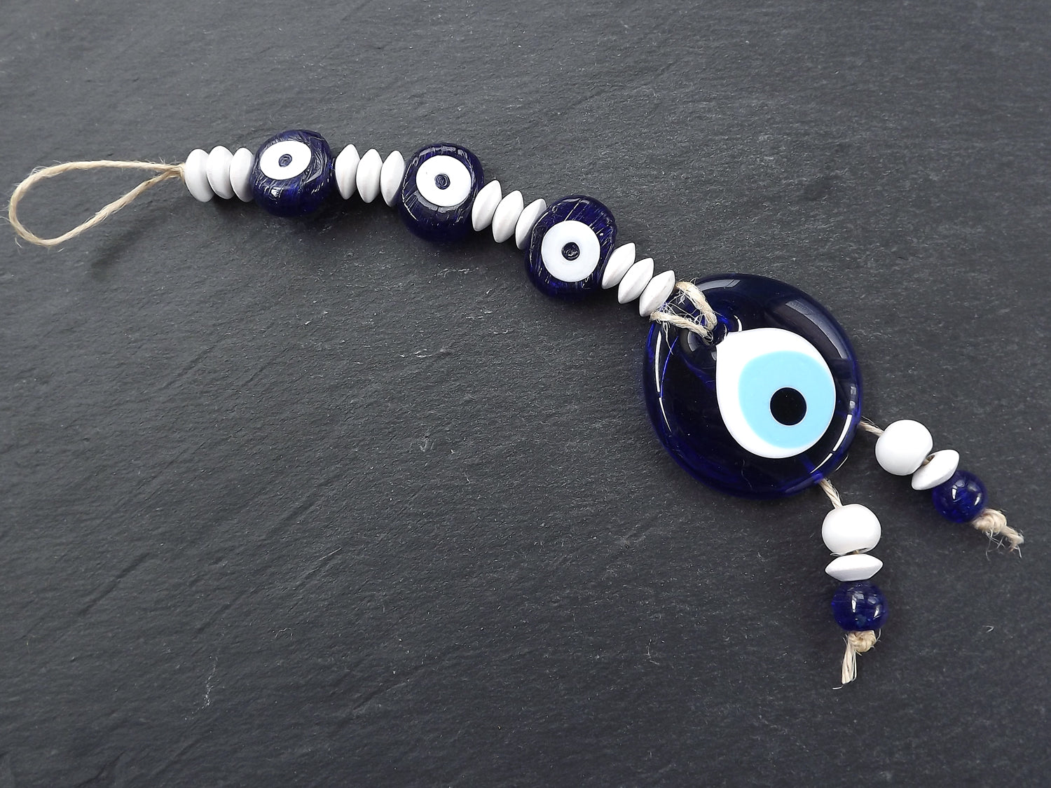 Evil Eye Wall Hanging, White, Navy Blue, Turkish Evil Eye, Lucky, Protective, Wall Hanging, Home Decor, Garden Decoration, Artisan, Evil Eye Wall Hanging, White, Navy Blue, Turkish Evil Eye, Lucky, Protective, Wall Hanging, Home Decor, Garden Decoration, Artisan,