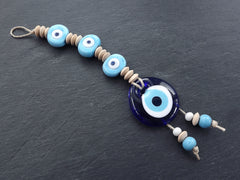 Sky Blue Navy Turkish Evil Eye Wall Hanging Home Garden Decoration with Evileye Traditional Artisan Beads - No:52
