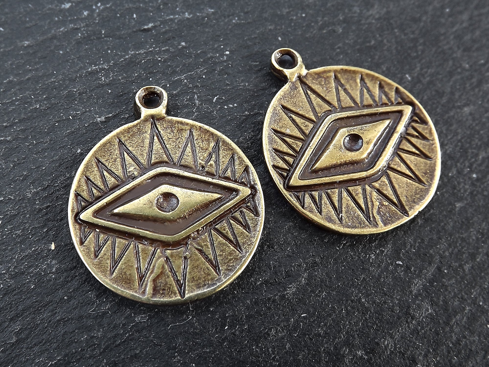 All Seeing Eye Pendant, All Seeing Eye Charm, Talisman, Evil Eye Amulet, Antique Bronze, 2pc All Seeing Eye Pendant, All Seeing Eye Charm, Talisman, Evil Eye Amulet, Antique Bronze, 2pc