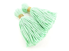 Long Mint Handmade Wool Thread Tassels - 3 inches - 75mm - 2 pc