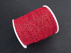 3 x 2mm Red Gold Diamond Cut Cable Chain, Oval Link Poppy Red Chain, 2 Meters