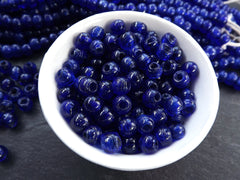 BULK - 50 Navy Blue Rustic Glass Bead - Traditional Turkish Artisan Handmade - 8mm - Turkish Glass Beads