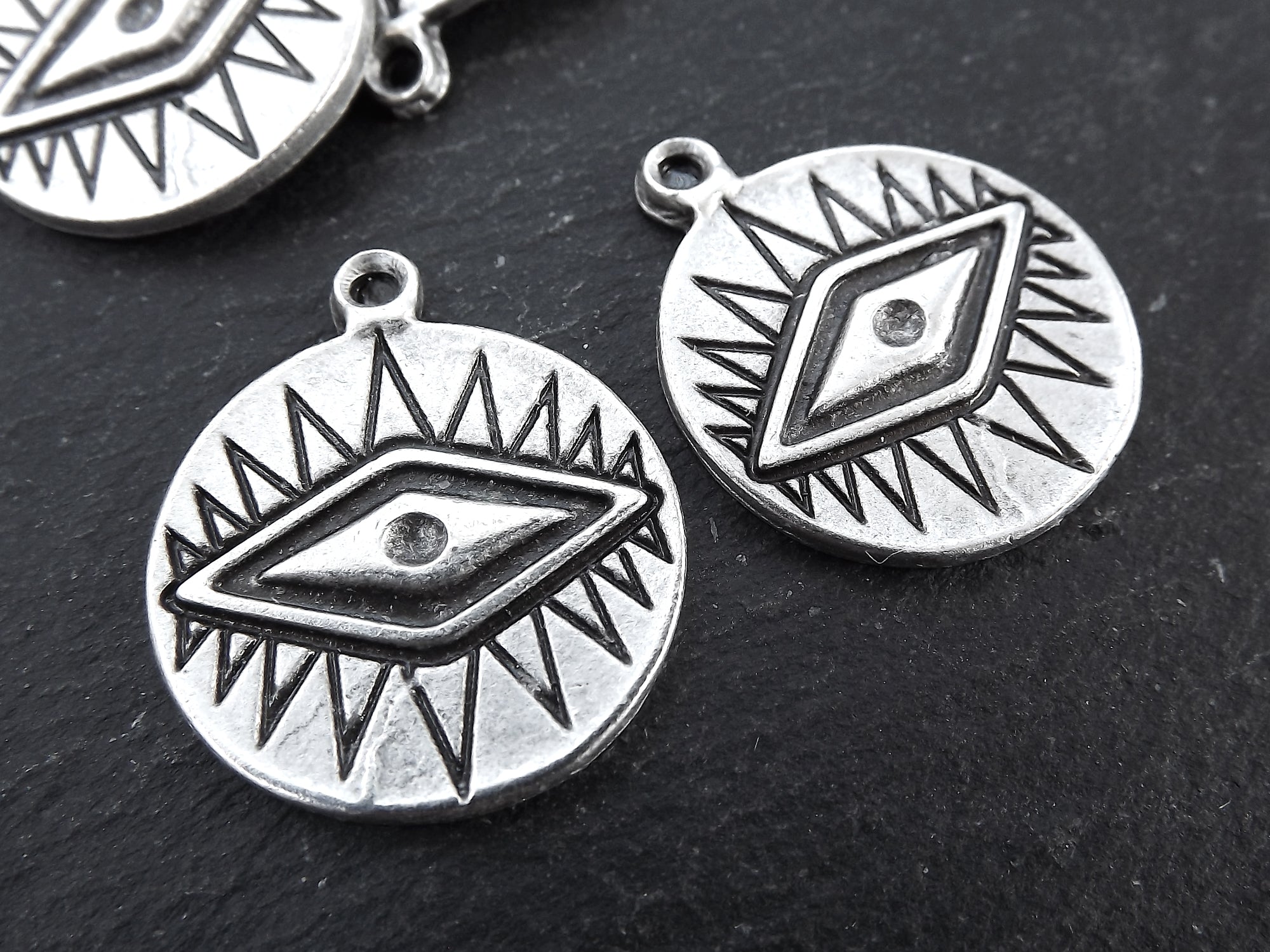 All Seeing Eye Pendant, All Seeing Eye Charm, Evil Eye, Matte Antique Silver, 2pc All Seeing Eye Pendant, All Seeing Eye Charm, Evil Eye, Matte Antique Silver, 2pc
