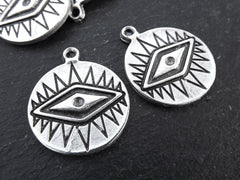 All Seeing Eye Pendant, All Seeing Eye Charm, Evil Eye, Matte Antique Silver, 2pc
