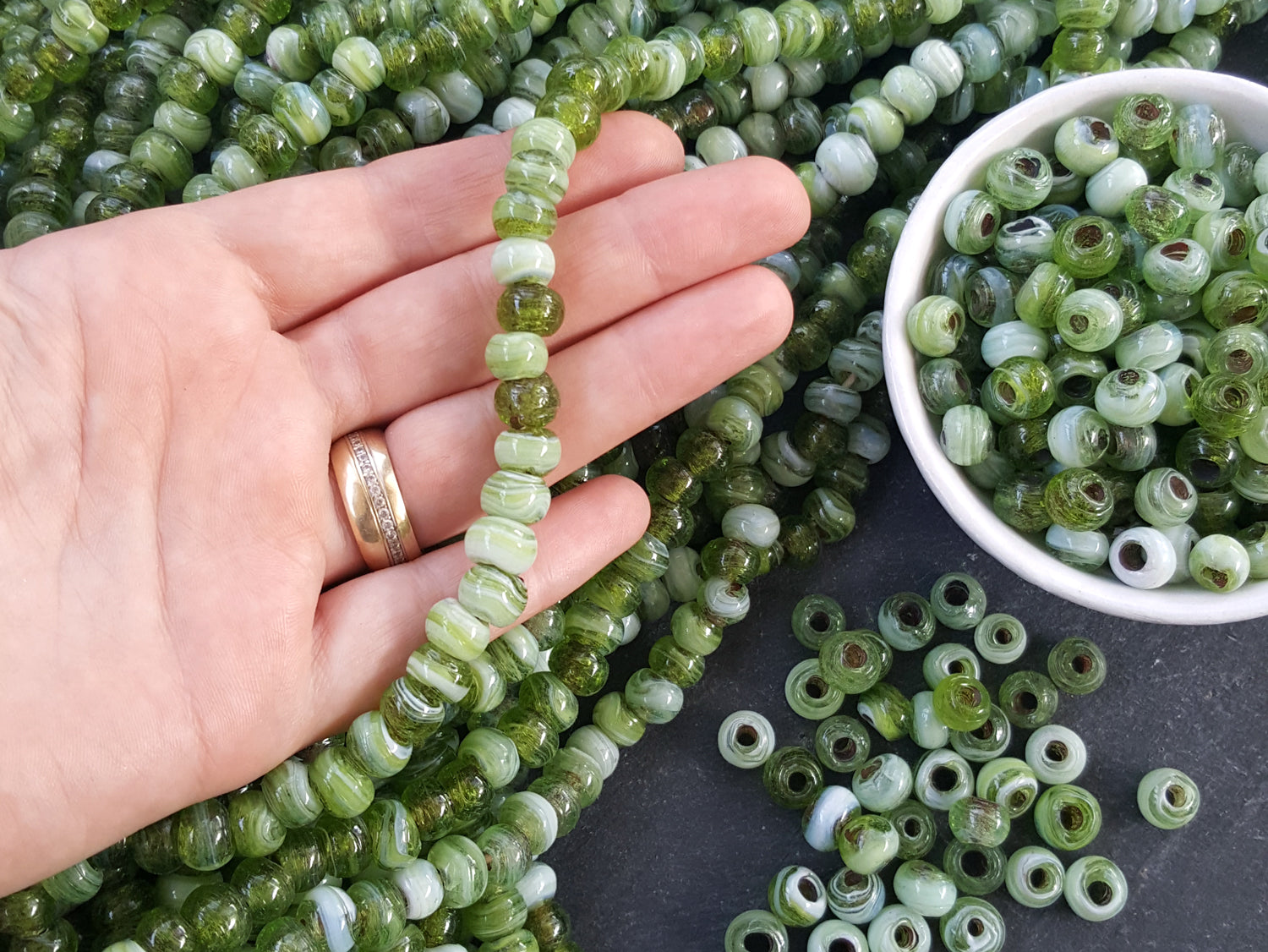 BULK - 50 Marble Green Rustic Glass Bead - Traditional Turkish Artisan Handmade - 8mm BULK - 50 Marble Green Rustic Glass Bead - Traditional Turkish Artisan Handmade - 8mm