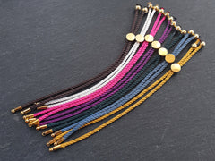 Steel Blue Adjustable Rope Slider Bolo Cord Bracelet Blank, 2mm, Gold Sliding Bead 1pc