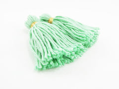 Long Mint Handmade Wool Thread Tassels - 3 inches - 75mm - 2 pc