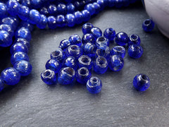 BULK - 50 Navy Blue Rustic Glass Bead - Traditional Turkish Artisan Handmade - 8mm - Turkish Glass Beads