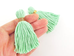 Long Mint Handmade Wool Thread Tassels - 3 inches - 75mm - 2 pc