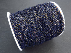 3 x 2mm Navy Blue Gold Diamond Cut Cable Chain, Oval Link Chain, 2 Meters
