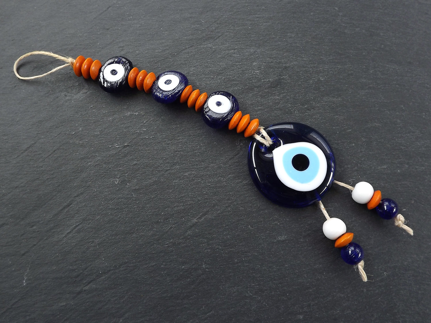 Evil Eye Wall Hanging, Orange, Navy Blue, Turkish Evil Eye, Lucky, Protective, Wall Hanging, Home Decor, Garden Decoration, Artisan Evil Eye Wall Hanging, Orange, Navy Blue, Turkish Evil Eye, Lucky, Protective, Wall Hanging, Home Decor, Garden Decoration, Artisan