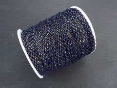 3 x 2mm Navy Blue Gold Diamond Cut Cable Chain, Oval Link Chain, 2 Meters