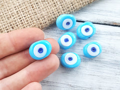 6 Sky Blue Evil Eye Nazar Glass Bead - Traditional Turkish Handmade Protective Lucky Amulet - 16 mm - VALUE PACK - Turkish Glass Beads