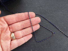 3 x 2mm Navy Blue Gold Diamond Cut Cable Chain, Oval Link Chain, 2 Meters