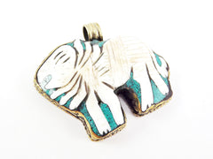 Large Carved Conch Shell Lion Tribal Pendant - Nepalese Handmade - Antique Brass