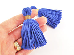 Long Royal Blue Handmade Wool Thread Tassels - 3 inches - 75mm - 2 pc
