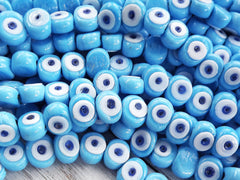 6 Sky Blue Evil Eye Nazar Glass Bead - Traditional Turkish Handmade Protective Lucky Amulet - 16 mm - VALUE PACK - Turkish Glass Beads