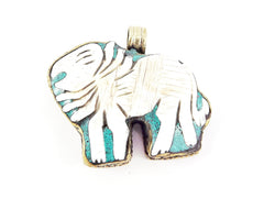 Large Carved Conch Shell Lion Tribal Pendant - Nepalese Handmade - Antique Brass